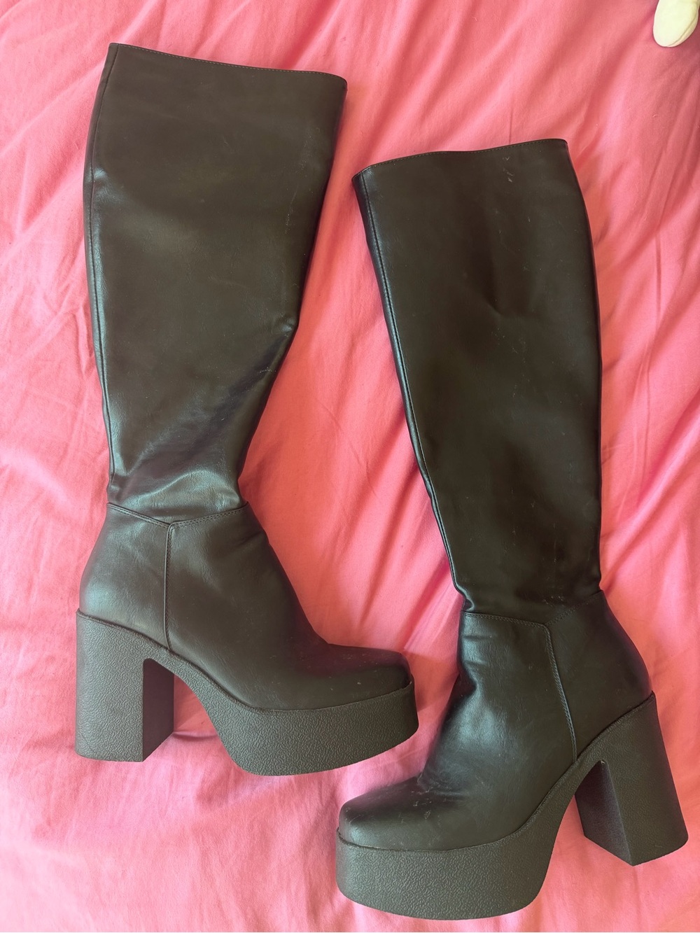 Platform Knee-High Boots — Black